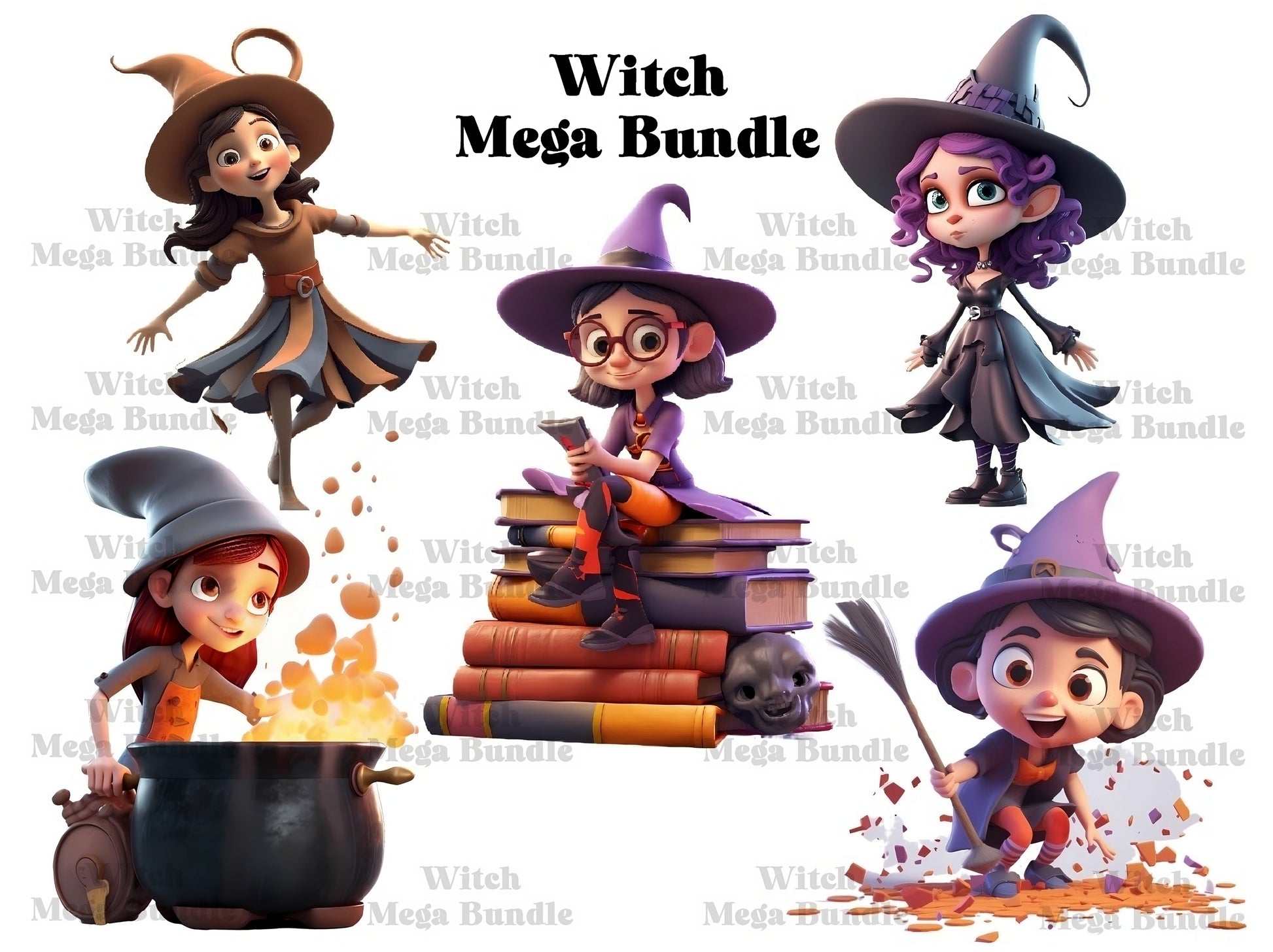 Cute Witches Clipart - CraftNest