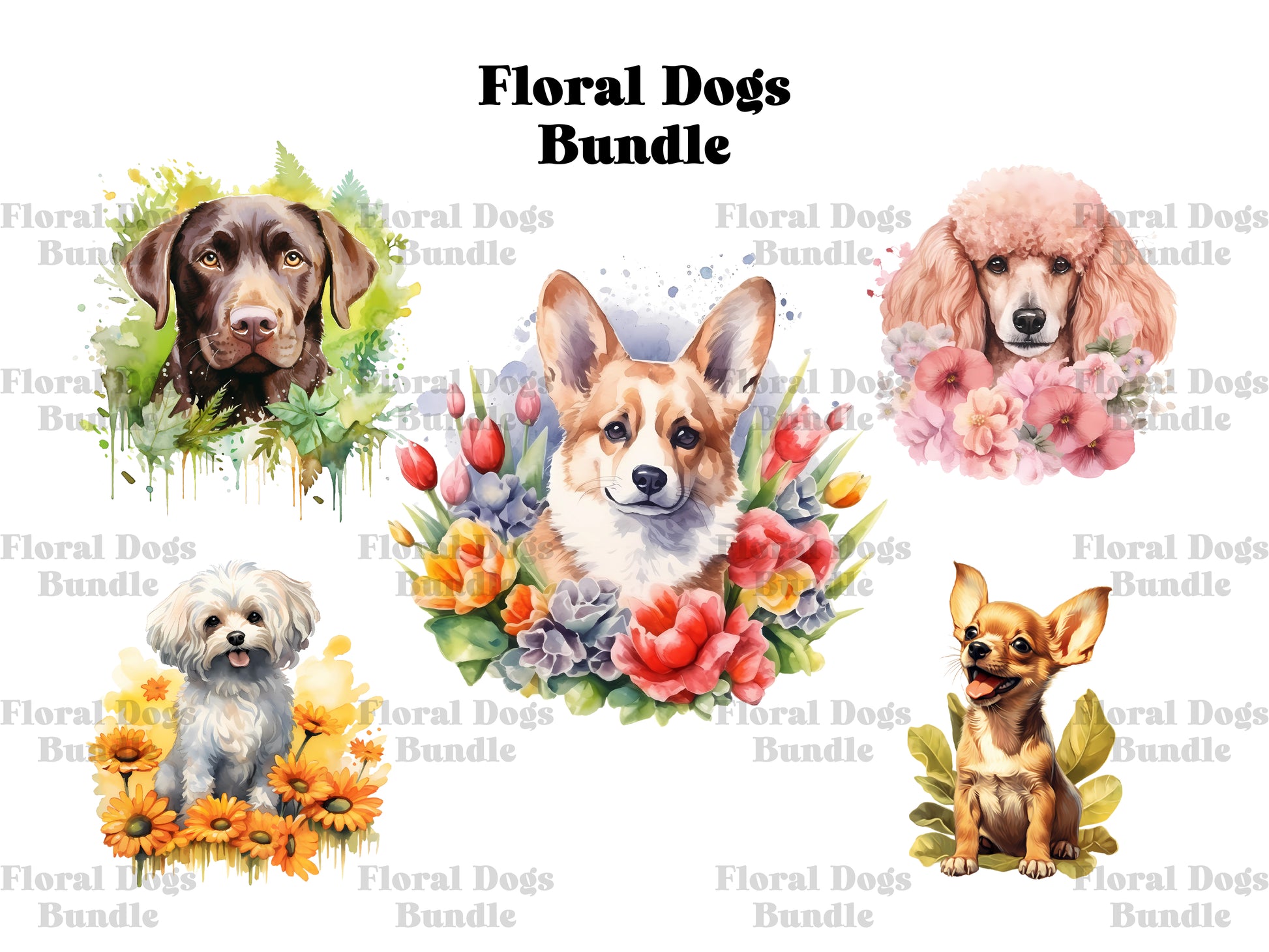 Floral Dogs Clipart - CraftNest