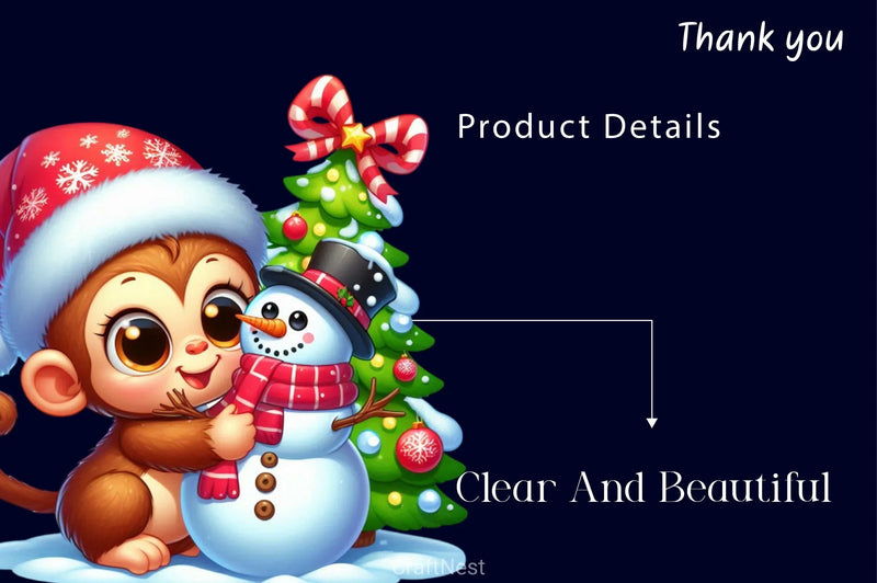 Cute Christmas Monkey Clipart Bundle - CraftNest - Digital Crafting and Art