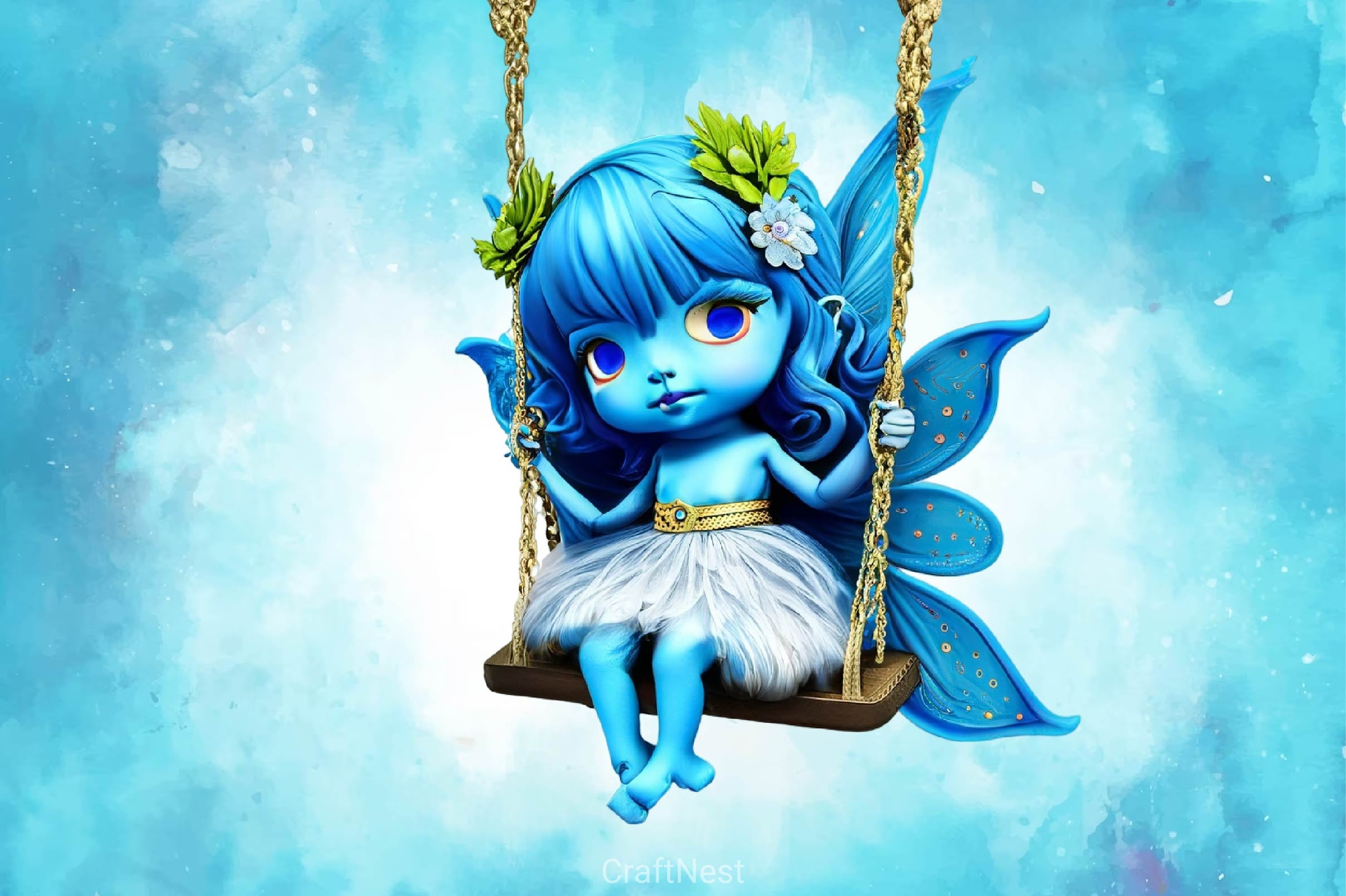 Blue Cute Fairy With Swing Clipart Bundle - CraftNest - Digital Crafting and Art