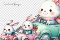 Cute Bunny Racing Car Clipart Bundle - CraftNest - Digital Crafting and Art