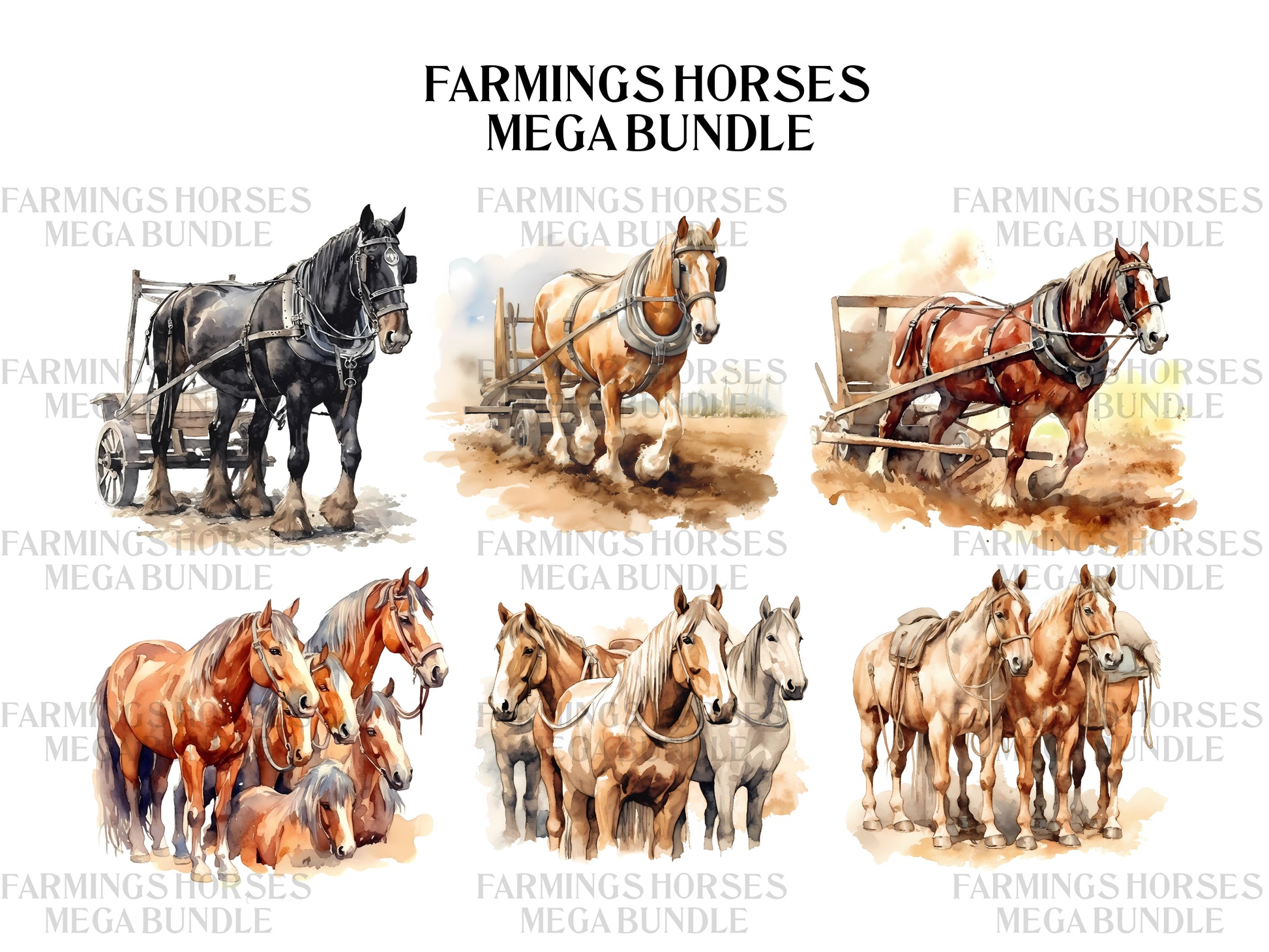 Farming Horses Clipart - CraftNest