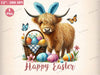 Cute Easter Highland Cow Clipart Bundle
