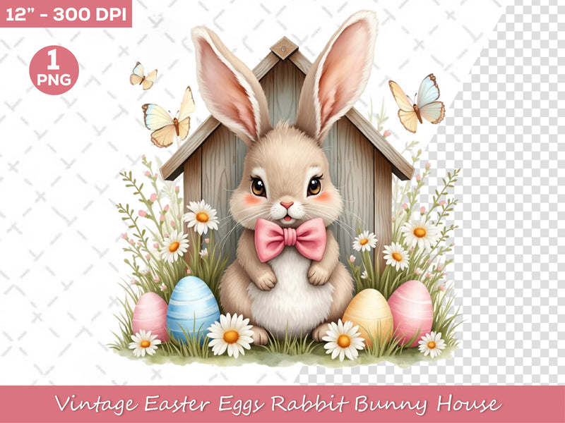 Vintage Easter Eggs Rabbit Bunny House Clipart Bundle - CraftNest - Digital Crafting and Art