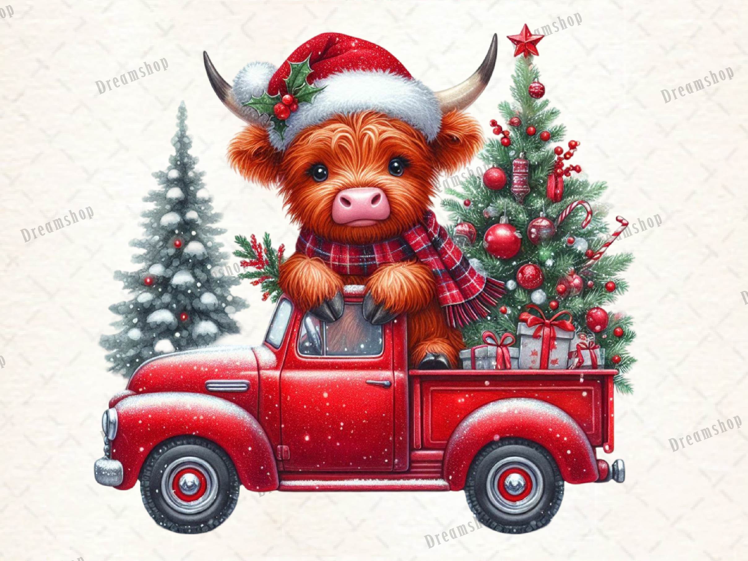Christmas Highland Cow Clipart Bundle 7 - CraftNest - Digital Crafting and Art