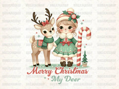 Vintage Christmas Reindeer Cute Girl Clipart Bundle - CraftNest - Digital Crafting and Art