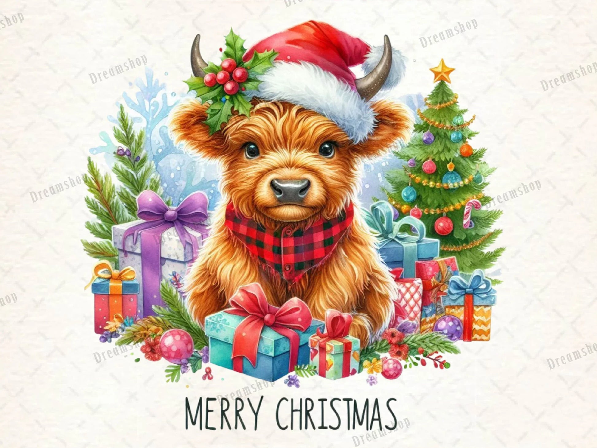 Christmas Highland Cow Merry Clipart Bundle - CraftNest - Digital Crafting and Art