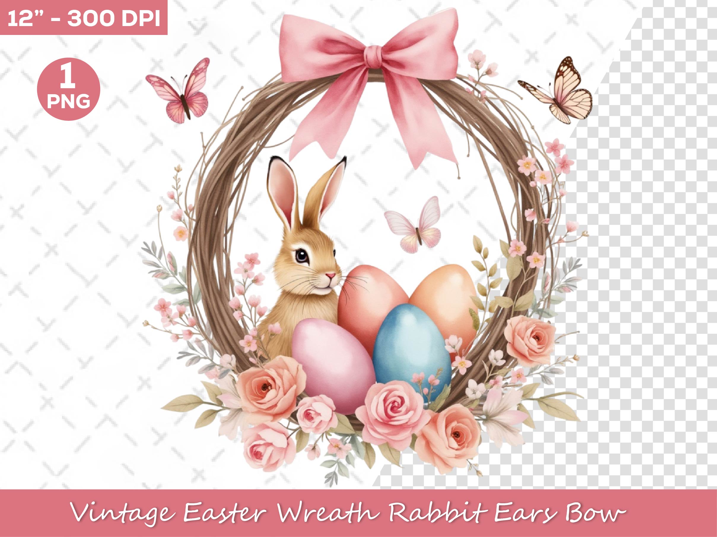 Vintage Easter Wreath Rabbit Ears Bow Clipart Bundle - CraftNest - Digital Crafting and Art