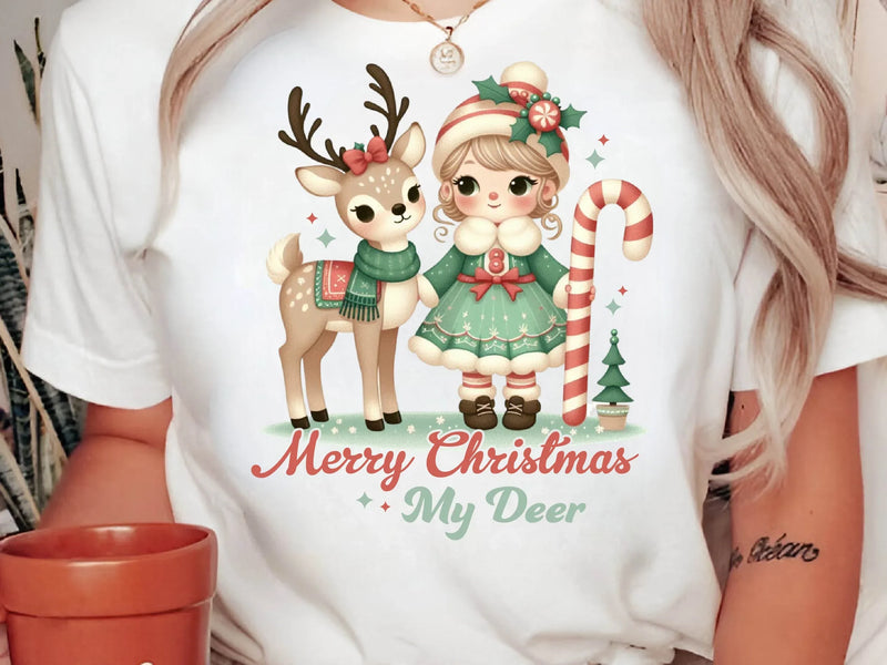 Vintage Christmas Reindeer Cute Girl Clipart Bundle - CraftNest - Digital Crafting and Art