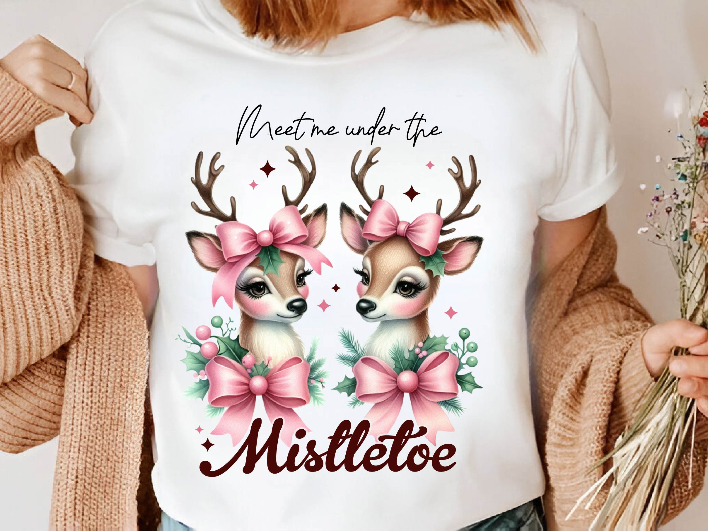 Vintage Christmas Reindeer Mistletoe Clipart Bundle - CraftNest - Digital Crafting and Art