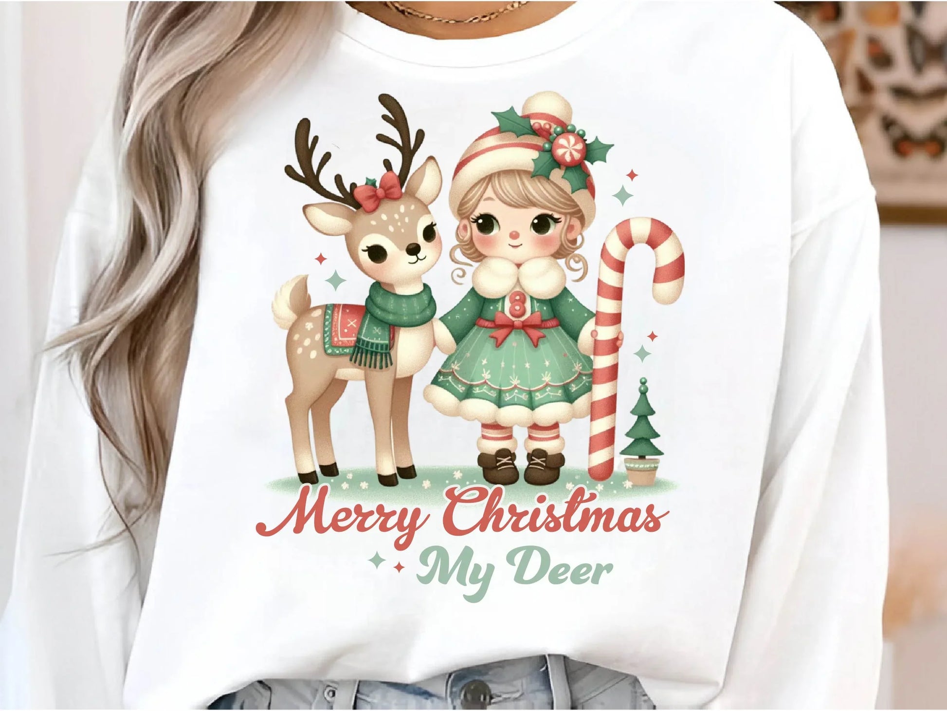 Vintage Christmas Reindeer Cute Girl Clipart Bundle - CraftNest - Digital Crafting and Art