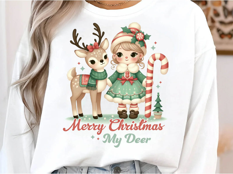 Vintage Christmas Reindeer Cute Girl Clipart Bundle - CraftNest - Digital Crafting and Art