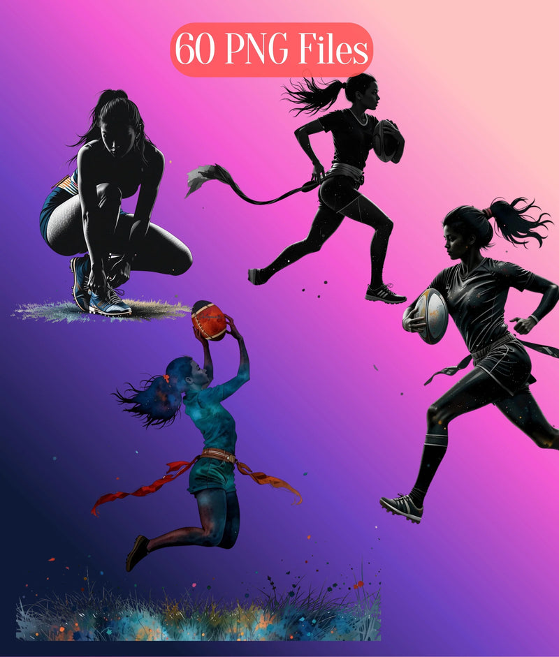 Girls Flag Football Silhouette Clipart Bundle - CraftNest - Digital Crafting and Art