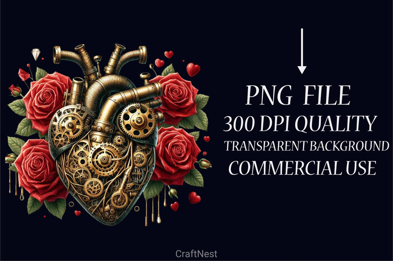 Valentine Steampunk Heart Clipart Bundle - CraftNest - Digital Crafting and Art