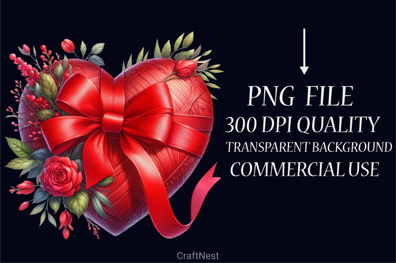 Valentine's Red Heart Bow Clipart Bundle - CraftNest - Digital Crafting and Art