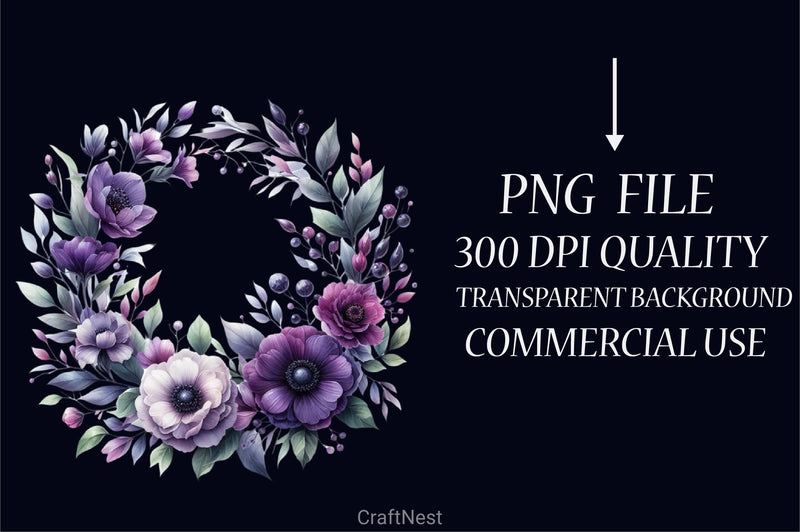 Purple Floral Wreath Clipart Bundle - CraftNest - Digital Crafting and Art