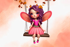 Pink Cute Autumn Fairy With Swing Clipart Bundle - CraftNest - Digital Crafting and Art