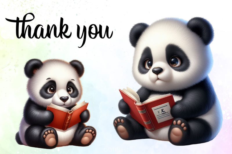 Panda Reading Book Clipart Bundle - CraftNest - Digital Crafting and Art