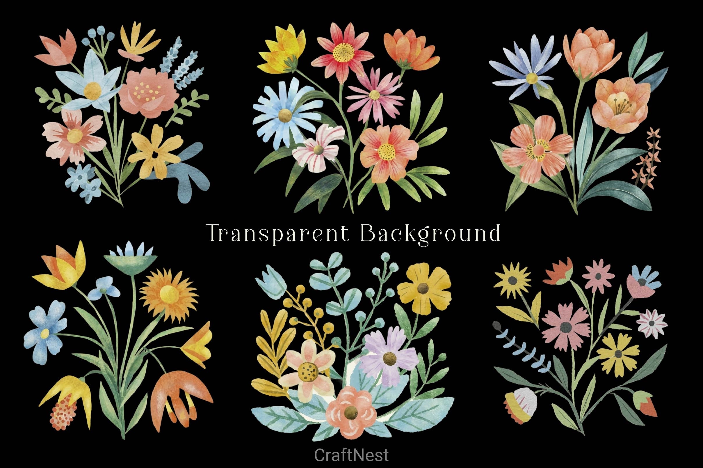 Pastel Folk Art Botanicals Flowers Clipart Bundle - CraftNest - Digital Crafting and Art