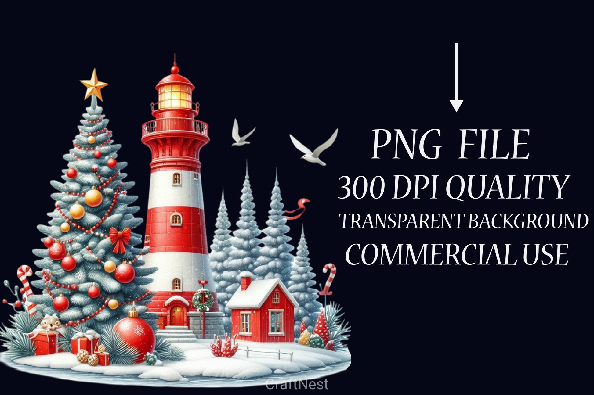 Lighthouse Christmas Clipart Bundle 1 - CraftNest - Digital Crafting and Art