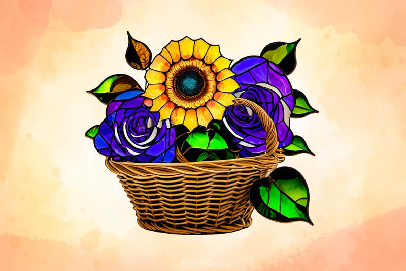 Sunflower & Roses Stained Glass Clipart Bundle - CraftNest - Digital Crafting and Art