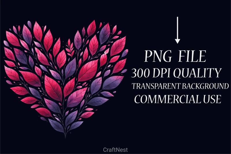 Heart Shaped Purple Leaf Clipart Bundle - CraftNest - Digital Crafting and Art