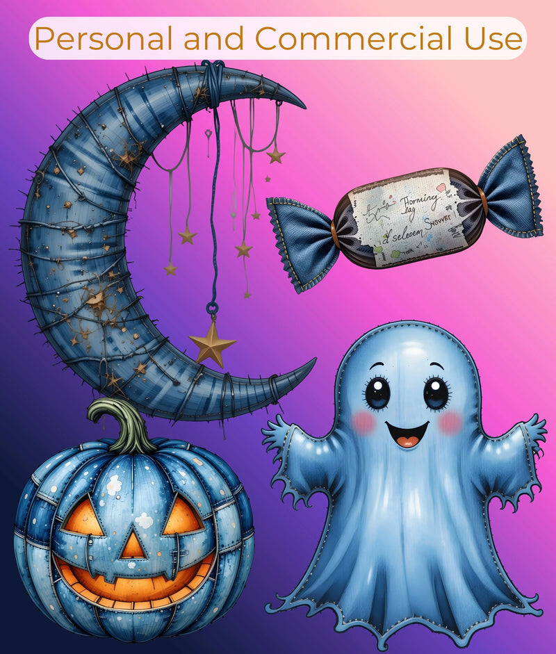 Halloween Denim Patchwork Clipart Bundle - CraftNest - Digital Crafting and Art