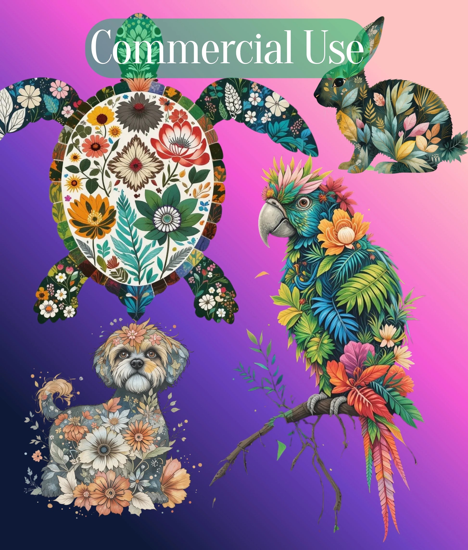 Floral Animal Silhouette Clipart Bundle - CraftNest - Digital Crafting and Art