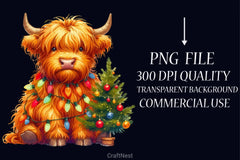 Cute Christmas Highland Cow Clipart Bundle 4 - CraftNest - Digital Crafting and Art