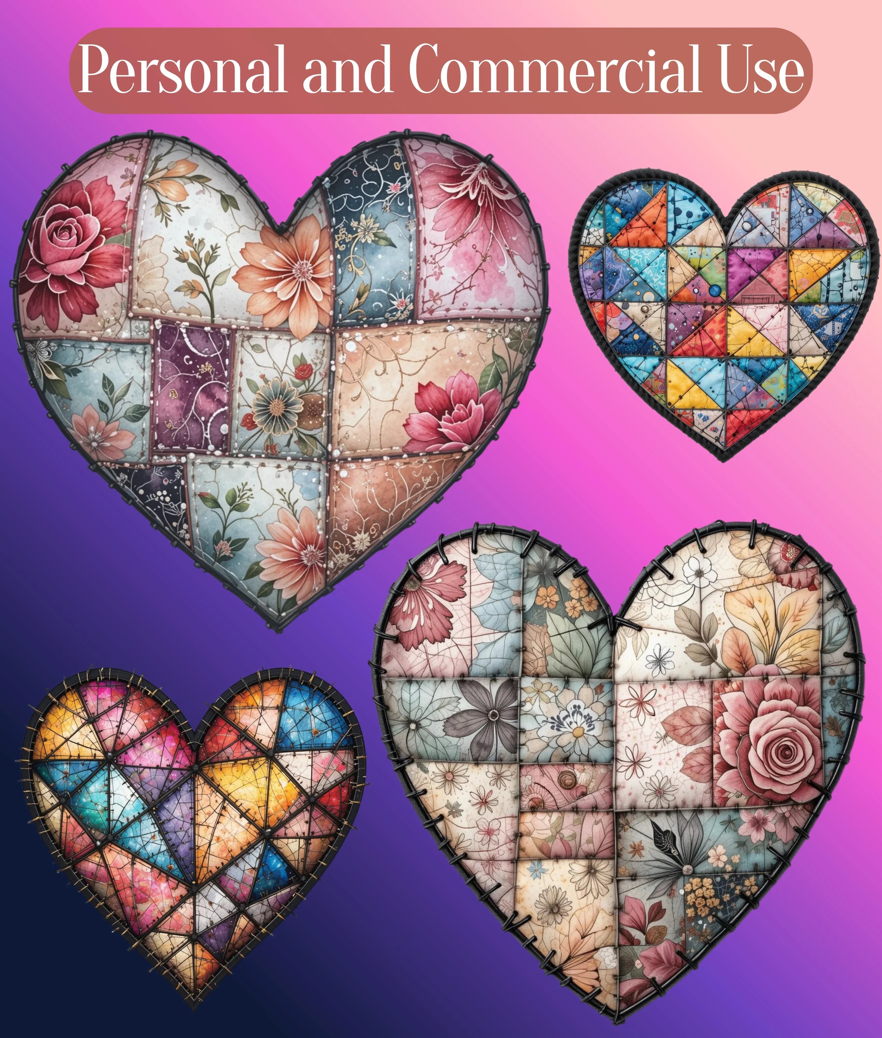 Patchwork Heart Clipart Bundle - CraftNest - Digital Crafting and Art