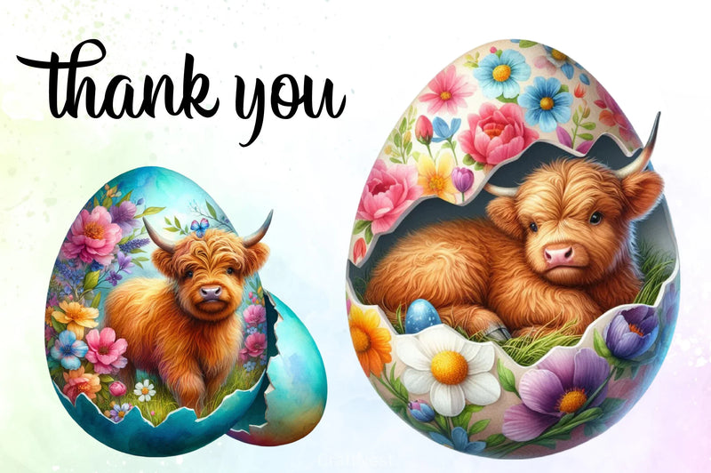 Easter Highland Cow Clipart Bundle 10 - CraftNest - Digital Crafting and Art