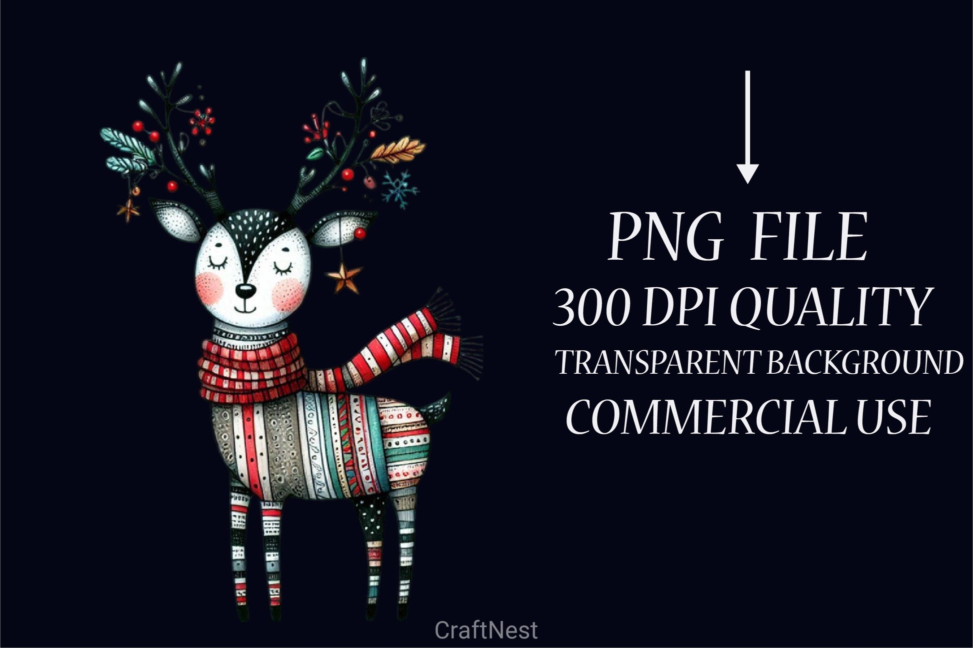 Christmas Reindeer Folk Art Clipart Bundle - CraftNest - Digital Crafting and Art