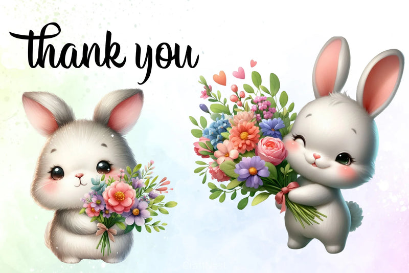 Floral Bunny Clipart Bundle - CraftNest - Digital Crafting and Art