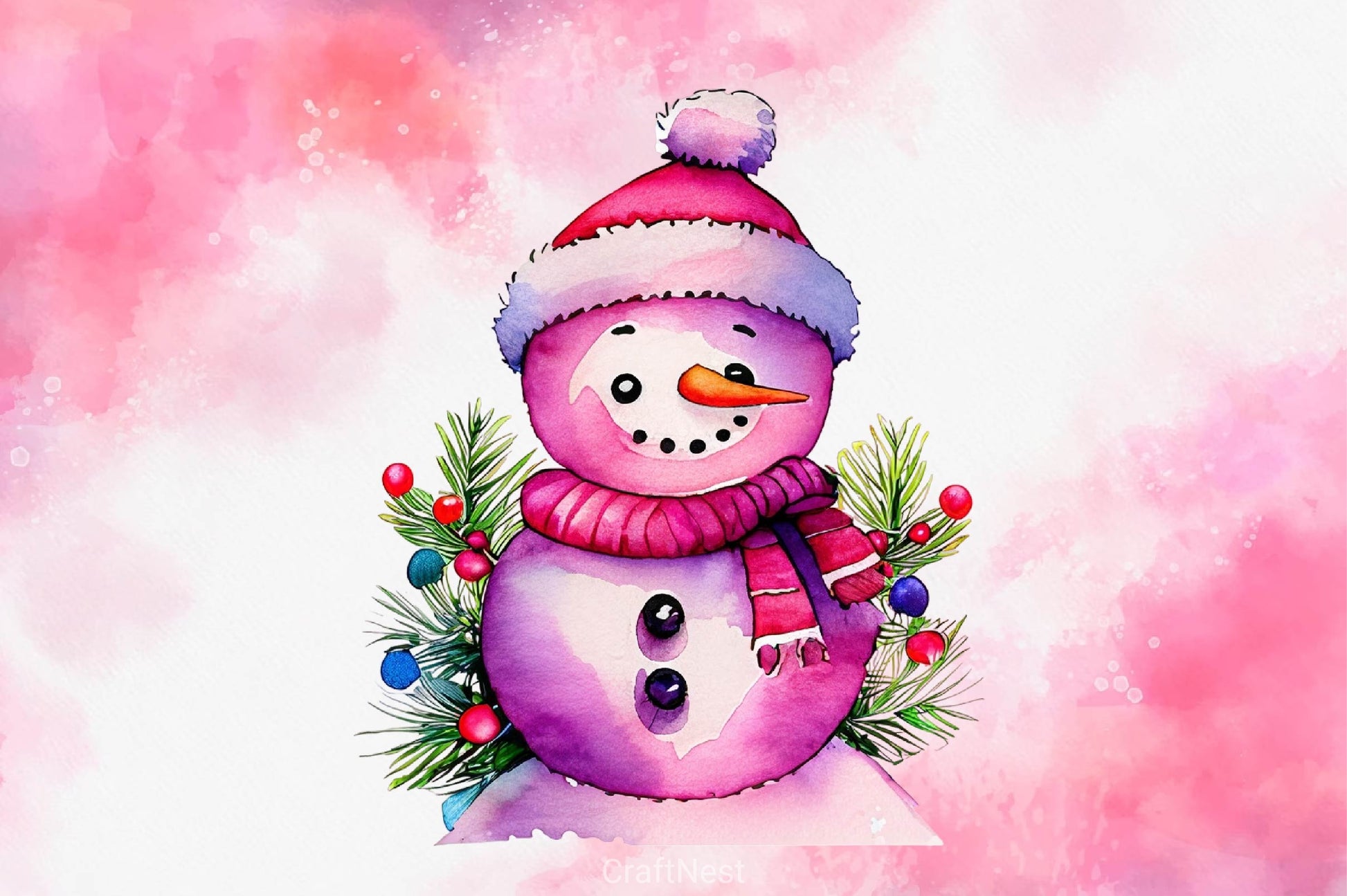 Cute Pink Color Snowman Christmas Clipart Bundle - CraftNest - Digital Crafting and Art