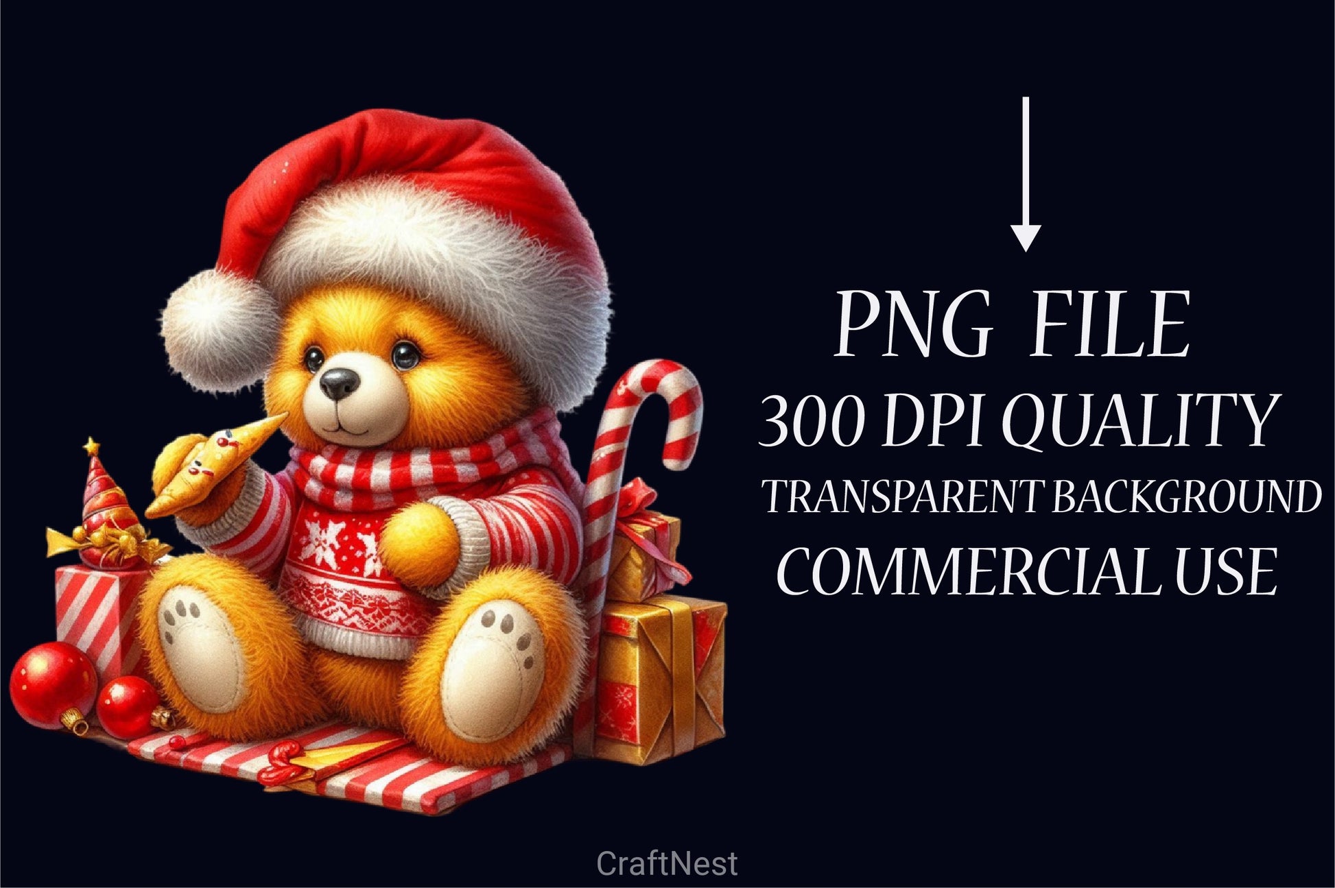 Yellow & Red Christmas Teddy Bear Clipart Bundle - CraftNest - Digital Crafting and Art