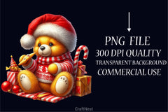 Yellow & Red Christmas Teddy Bear Clipart Bundle - CraftNest - Digital Crafting and Art