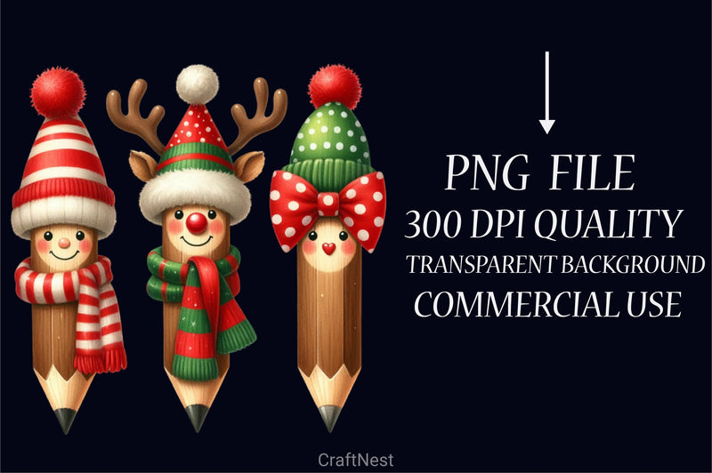 Christmas Winter Pencils Clipart Bundle - CraftNest - Digital Crafting and Art