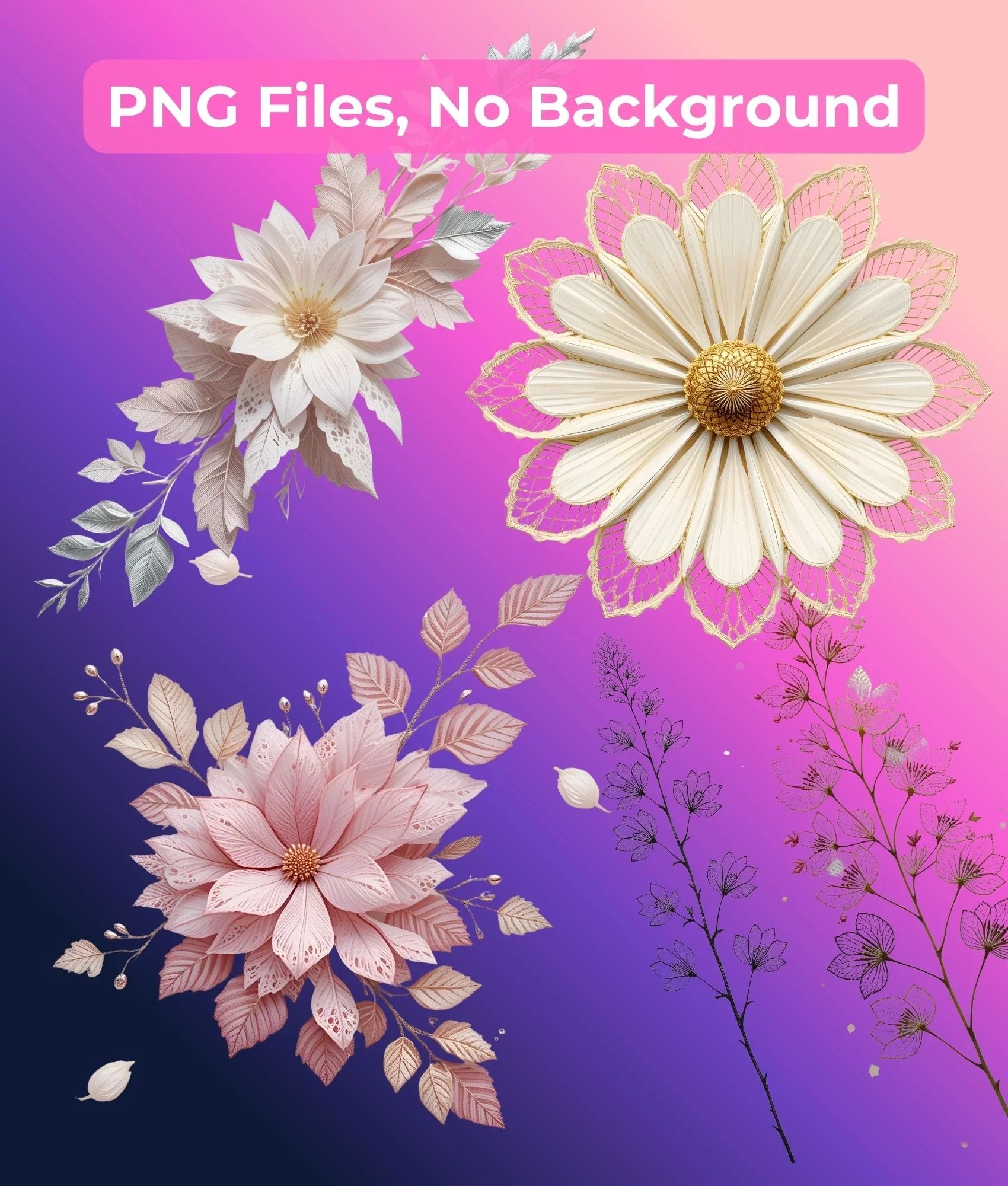 Minimalist Lace Flowers Clipart Bundle - CraftNest - Digital Crafting and Art