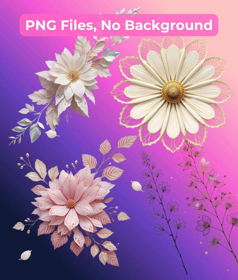 Minimalist Lace Flowers Clipart Bundle - CraftNest - Digital Crafting and Art