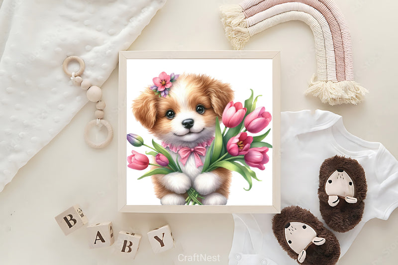 Cute Dog Flower Clipart Bundle - CraftNest - Digital Crafting and Art