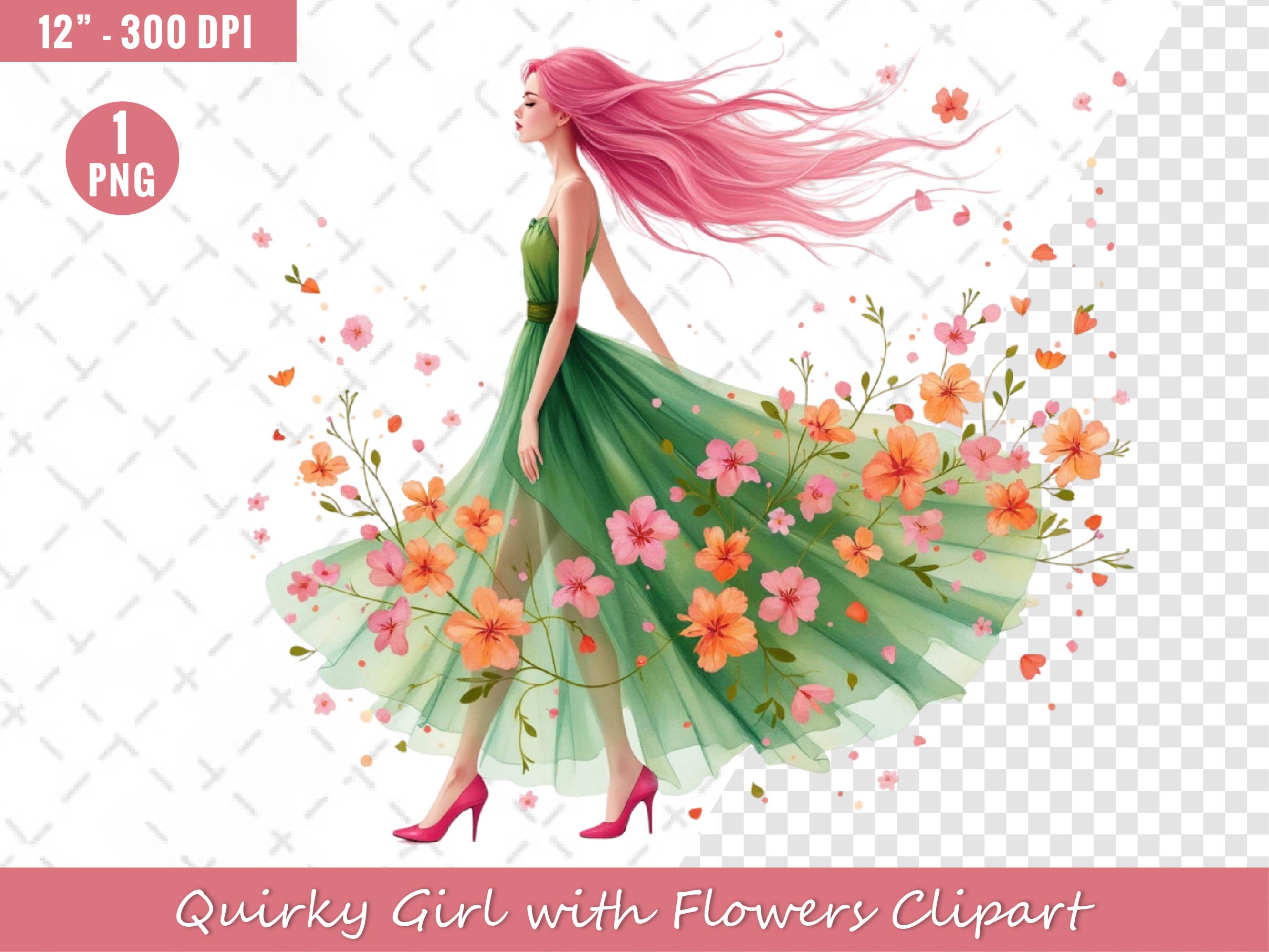 Quirky Girl With Flowers Clipart Bundle - CraftNest - Digital Crafting and Art