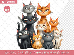 Quirky Cats Clip Art Clipart Bundle - CraftNest - Digital Crafting and Art