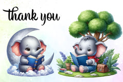 Elephant Reading Clipart Bundle - CraftNest - Digital Crafting and Art