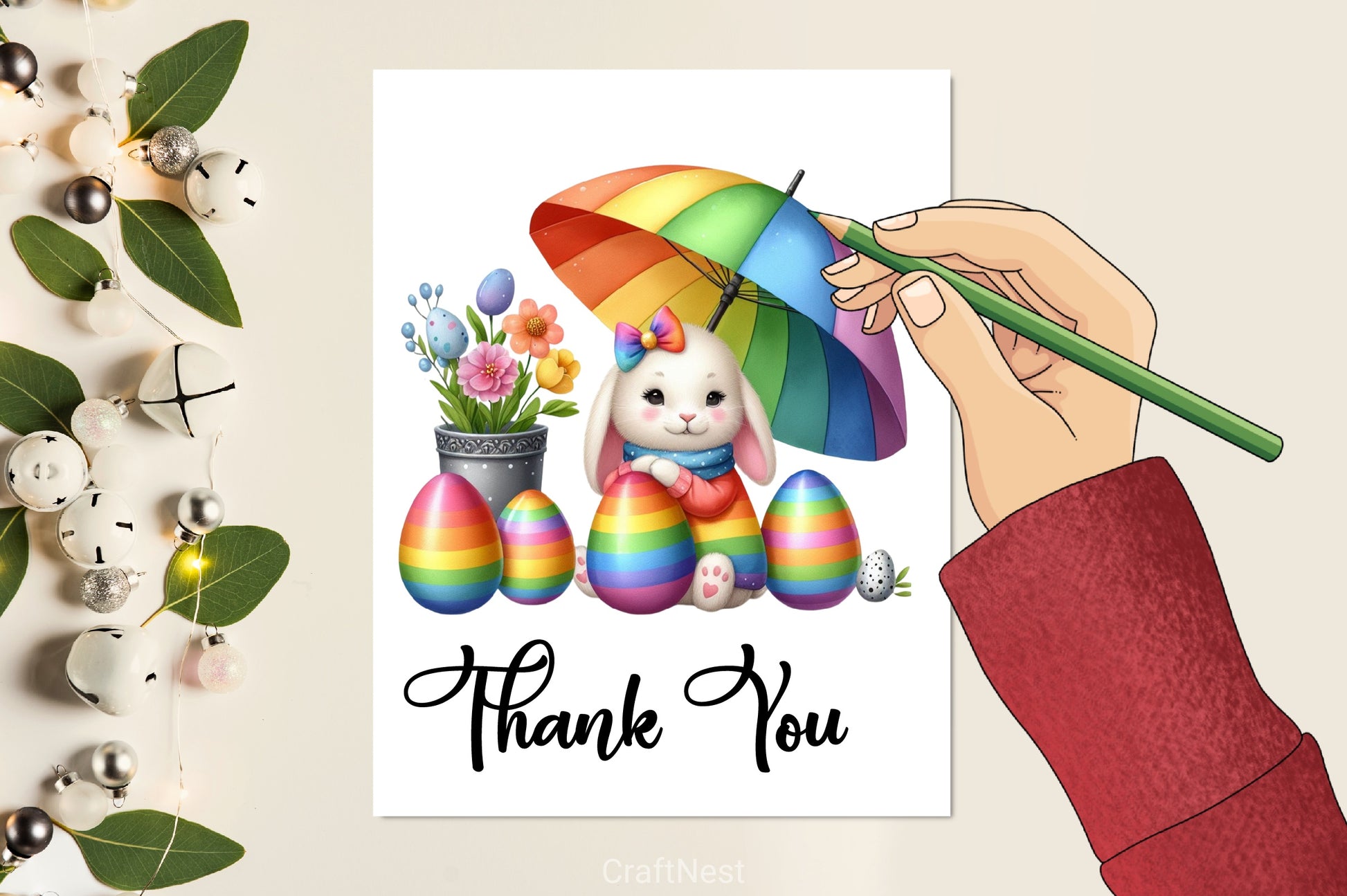 Easter Bunny Rainbow Umbrella Clipart Bundle - CraftNest - Digital Crafting and Art
