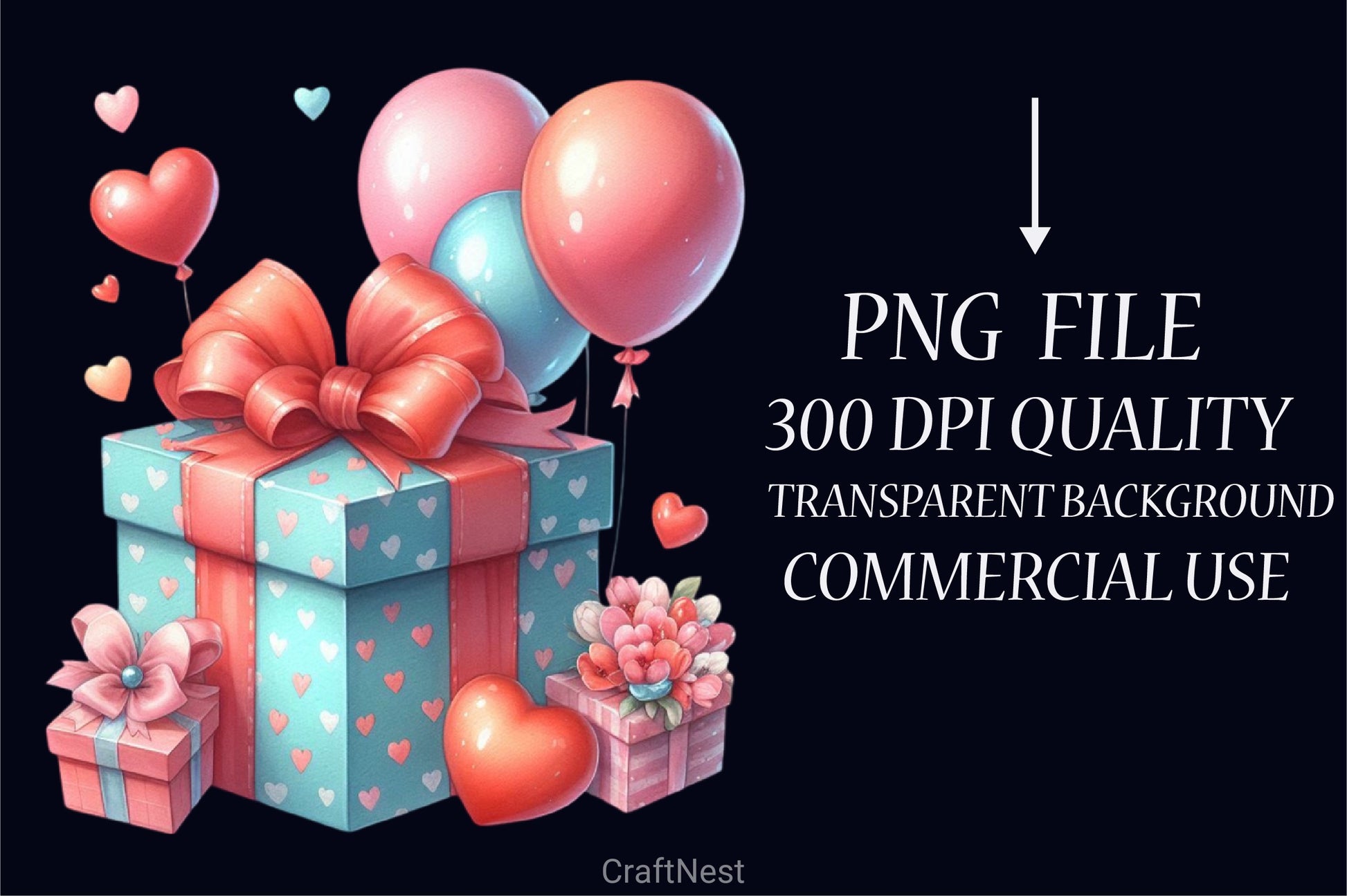 Valentine Gift Box Balloons Clipart Bundle - CraftNest - Digital Crafting and Art