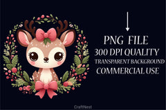 Christmas Reindeer Wreath Clipart Bundle - CraftNest - Digital Crafting and Art