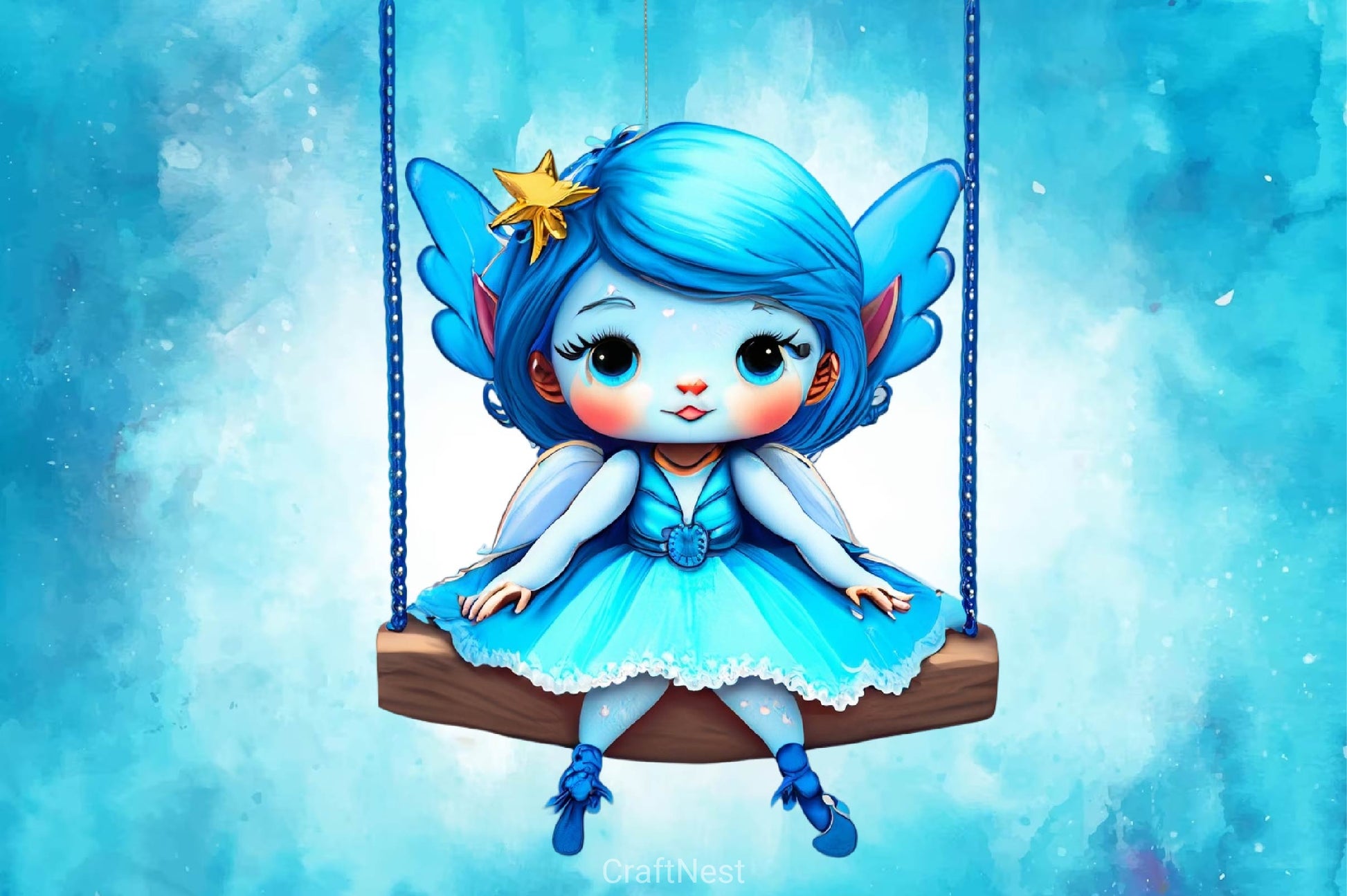 Blue Cute Fairy With Swing Clipart Bundle - CraftNest - Digital Crafting and Art