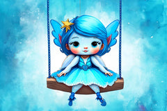 Blue Cute Fairy With Swing Clipart Bundle - CraftNest - Digital Crafting and Art