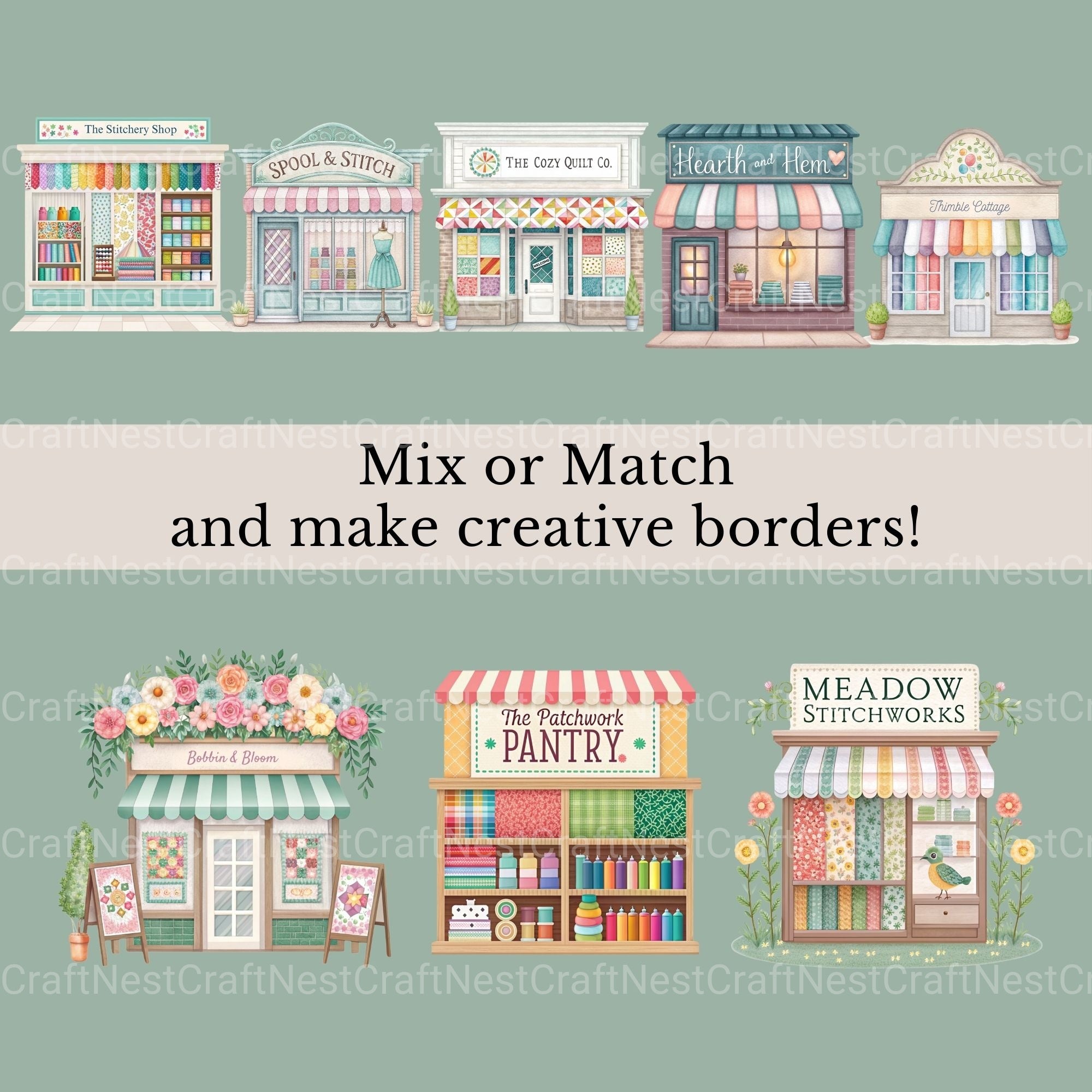 Village Shops Sewing Quilting Clipart Bundle - CraftNest - Digital Crafting and Art