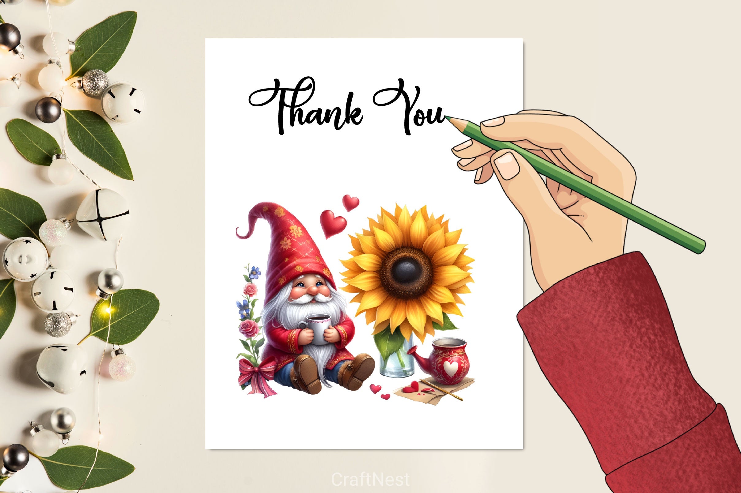 Valentine Gnome Sunflower Clipart Bundle - CraftNest - Digital Crafting and Art